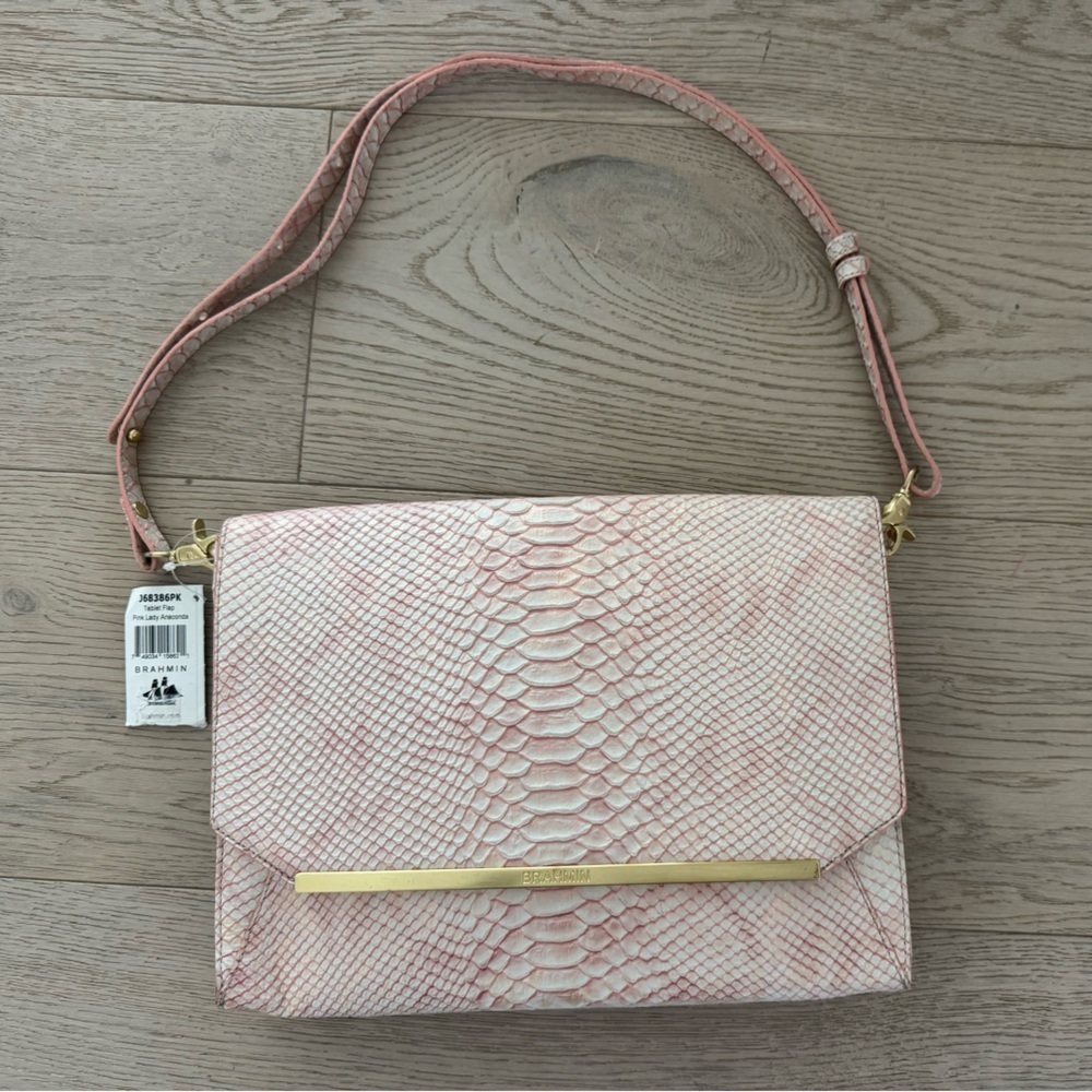 BRAHMIN NWT Tablet Flap Pink Lady Anaconda Purse